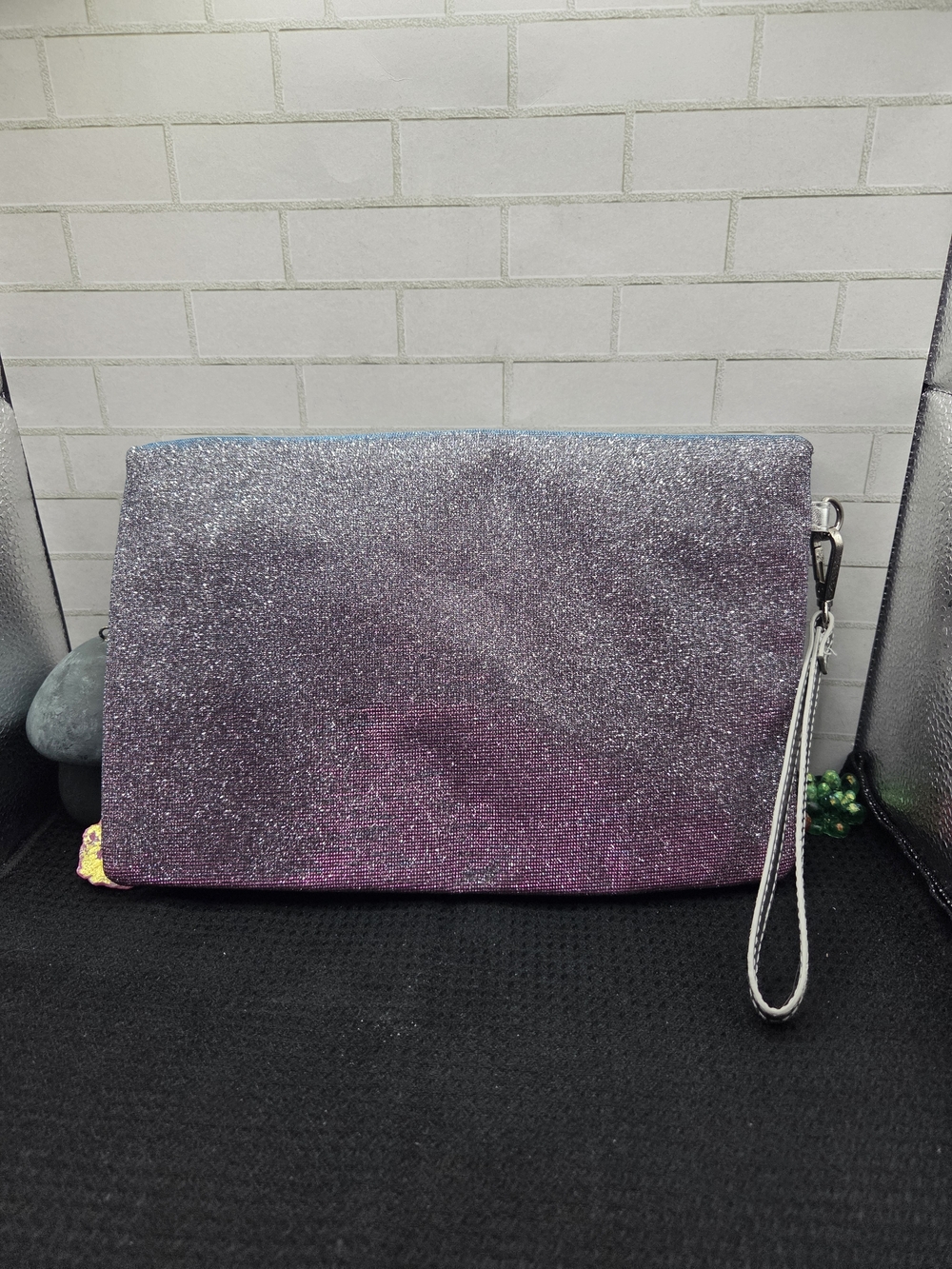 P73. Glitter Envelope Clutch Wristlet - Silver Blue - Picture 2 of 4